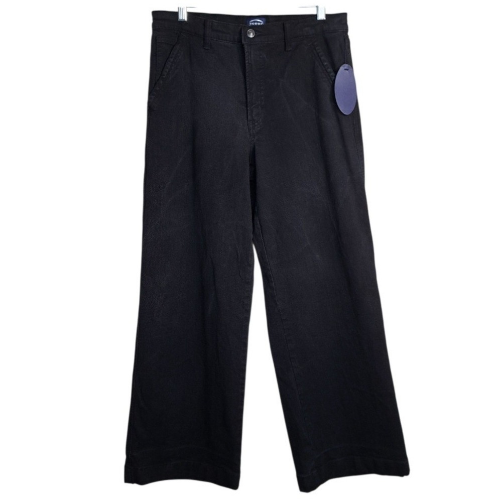Scoop Women's‎ Pants Black 10 Mid-Rise Wide Leg Button, Zipper
